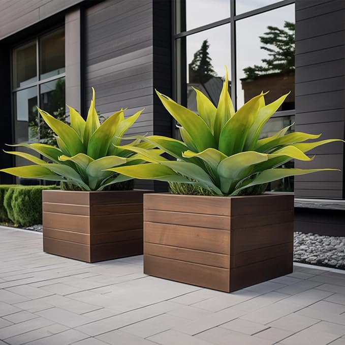 Artificial Agave Plants,Large UV Resistant Fake Agave Planters for Indoor and Outdoor Decorating Tropical Plant Succulents Greenery Indoor Decor (2Pack,22" Yellow)-Ruum Studio Home