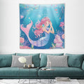 HZOHNAGO Mermaid Girls Tapestry Watercolor Flowers Mermaid Princess Blessing Pattern for Kids Room Decoration Printed Wall Tapestry Wall Hanging for Bedroom Living Room Dorm 60" W x 60" H-Ruum Studio Home
