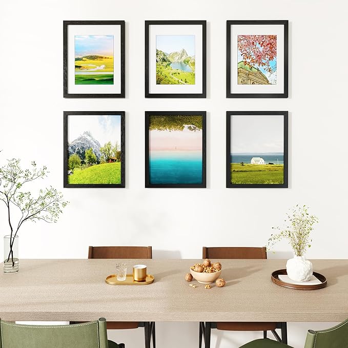 IBUYKE 11 x14 Picture Frame,Solid Oak Wood 11x14 Photo Frame with Mat to 8x10,11x14 Picture Frames With Tempered Glass,Wall Mount Display,Home Decor,Black Oak 14 x 11 Frame,UWPF1114B-Ruum Studio Home