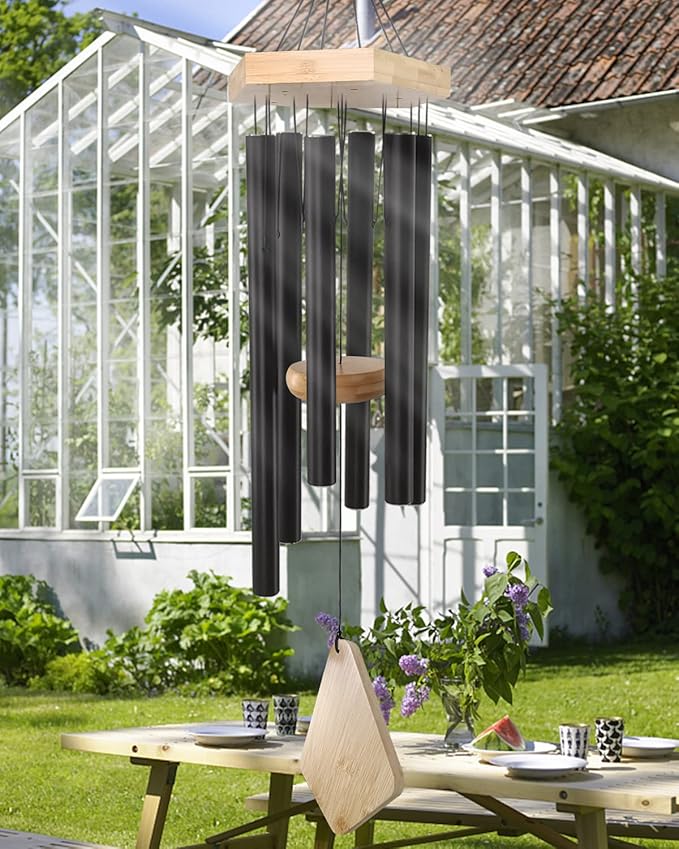 Wind Chimes Outdoor Deep Tone, 30 Inches Wind Chimes Outdoor, Memorial Wind Chimes with Hook as Gifts for Mother's Day/Housewarming/Christmas, Patio, Garden, Yard, Home Décor. Black-Ruum Studio Home