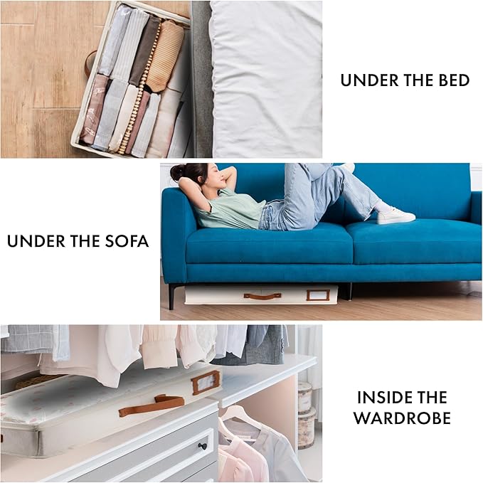 HOMELUX THEORY 2pc Low Profile Under Bed Storage Containers, Thin Under Couch Storage Organizer with Bins & Lids, Underbed Storage Box Ideal for Seasonal Clothes, Blankets, Fabric & Shoes (Ivory)-Ruum Studio Home