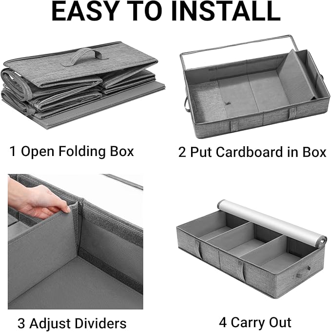 2 Packs Under Bed Storage Containers, Foldable Clothes Draw Organizers with Adjustable Dividers, Handles, Clear Window, Closet Storage Bins for Clothing, Shoes, Blankets-Ruum Studio Home