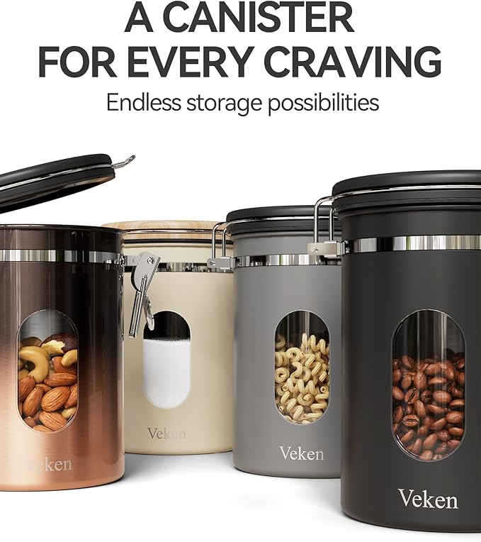 Veken Coffee Canister with Window,Airtight Stainless Steel Kitchen Food Storage Container, Date Tracker & Scoop for Grounds Coffee, Beans, Tea, Flour, Cereal,Sugar,22OZ,Grey-Ruum Studio Home