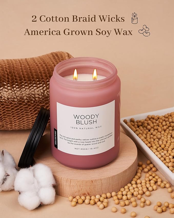 M&SENSE Rose Oud Wood Soy Candles 2 Wick, Large Scented Candles 19.4oz 110 Hour Long Lasting Burn Non Toxic Natural Luxury Aromatherapy Gifts for Women & Relaxing Spa Yoga-Ruum Studio Home