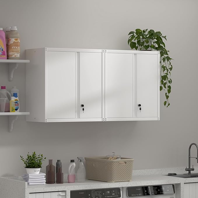 Wall Cabinet,Metal Storage Cabinet with 2 Doors,Locking Wall Cabinets for Office,Home,White-Ruum Studio Home