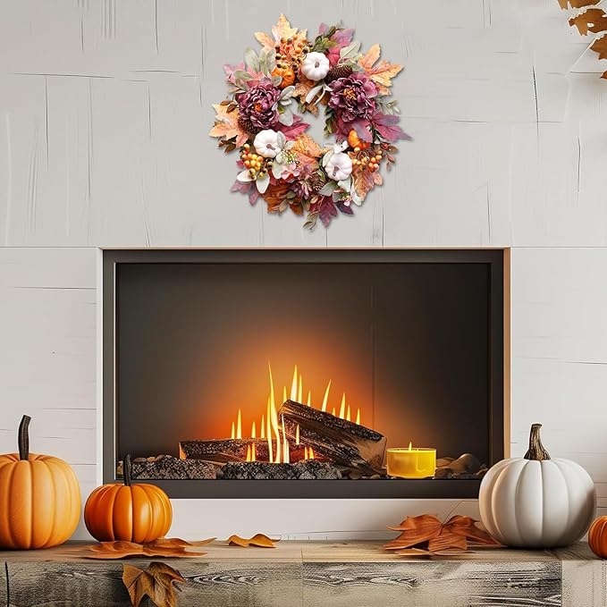 20Inch Fall Wreaths for Front Door,Fall Wreath,Fall Decorations for Home,Autumn Wreaths with White Pumpkins Peony Pine Cones, Fall Door Wreath for Thanksgiving Halloween Indoor Outdoor Decor-Ruum Studio Home