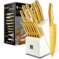 ZHANG XIAO QUAN SINCE 1628 15Pcs Knife Sets with Block, 50Cr15MoV Stainless Steel kitchen knife set with Built-in Sharpener Dishwasher Safe(Golden)-Ruum Studio Home