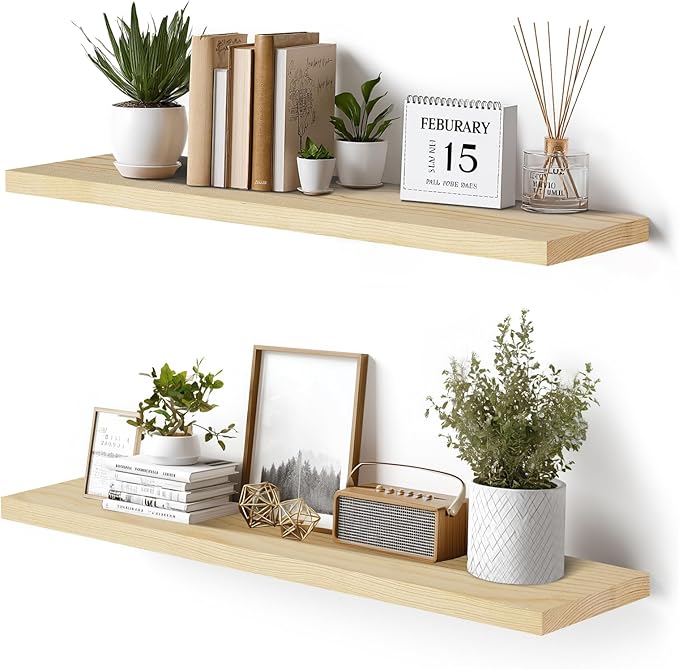 Floating Wall Shelves 2-Pack - 36-Inch Rustic Wooden Shelves for Storage and Décor, Easy Installation for Living Room, Bedroom, and Kitchen-Ruum Studio Home