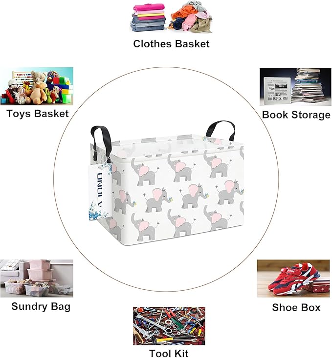 Rectangular Folding Laundry Basket,waterproof Canvas Basket,gift basket,Suitable for children's room,Office,Clothes,Toys Storage(Elephant calf)-Ruum Studio Home
