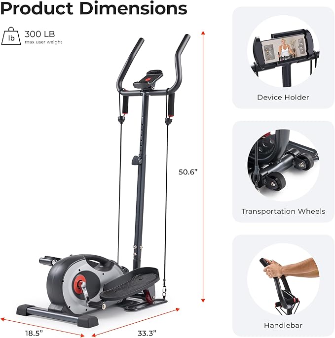 Sunny Health & Fitness 2-in-1 Sit/Stand Mini Elliptical Machine, Portable Under Desk Peddler Exerciser for Senior Home Workout, Optional Free Sunnyfit App Bluetooth Link, Handlebars or Resistance Band-Ruum Studio Home