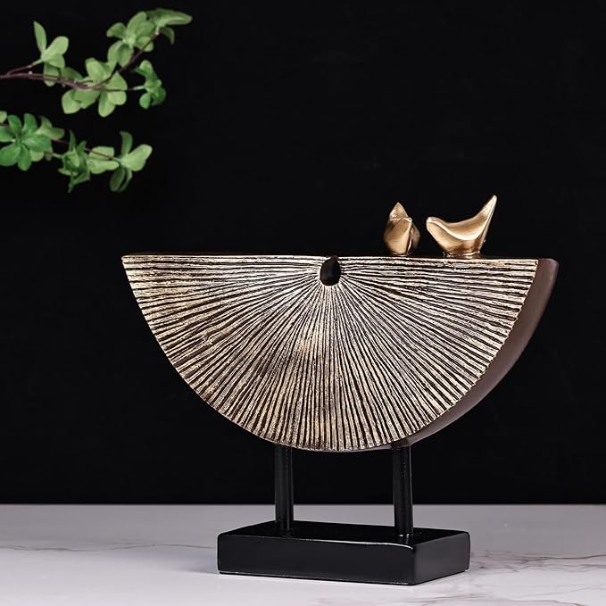 Vintage Gold Home Decor Statue, Unique Round Textured Art Sculpture for Home Interior Accent Decor, Entryway, TV Cabinet, Office Decor, Shelf Decor Aesthetics (Vintage Gold)-Ruum Studio Home