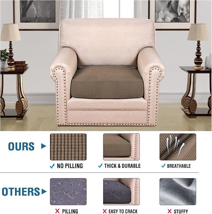 H.VERSAILTEX Super Stretch Individual Seat Cushion Covers Sofa Covers Couch Cushion Covers Slipcover Sets Thick Jacquard Textured Twill Fabric (1 Piece Chair Cushion Cover, Macchiato)-Ruum Studio Home