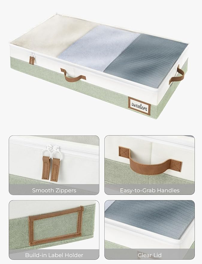 StorageWorks Large Under Bed Storage Containers with Handles and Label Holder, 2 Pack Ultra-thick Fabric Underbed Bins, Closet Organizer for Clothes, Blankets, Sweater-Ruum Studio Home