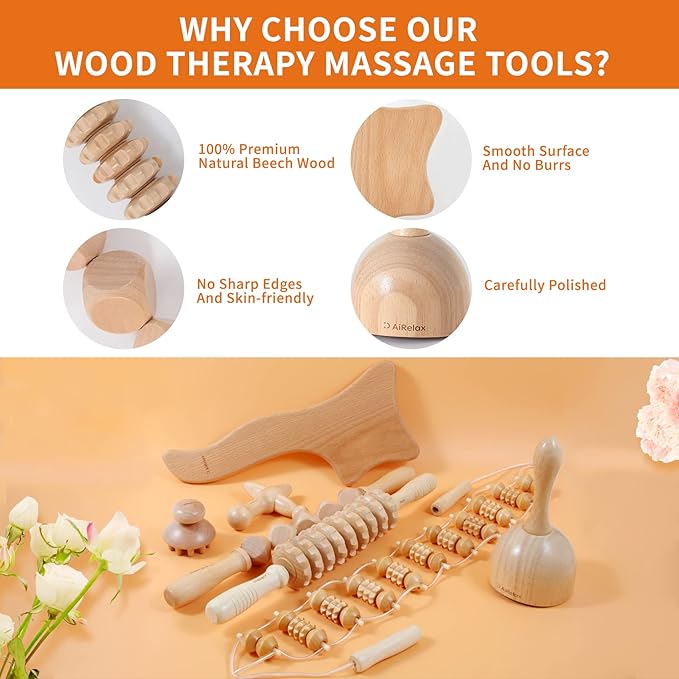 7 Pack Wood Therapy Massage Tools for Body Shaping Set, Cellulite Massager,Maderoterapia Kit Colombiana, Lymphatic Drainage Massager Tools for Neck Back Waist Pain Relief-Ruum Studio Home