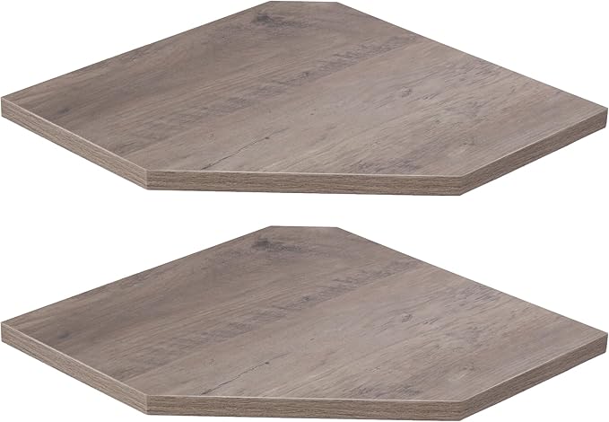 Corner Shelf Wall Mount, Floating Corner Shelves, Set of 2 Corner Wall Shelf Organizer, Rustic Wood Wall Storage Display Shelves for Living Room Bedroom Bathroom Kitchen, Rustic Grey-Ruum Studio Home