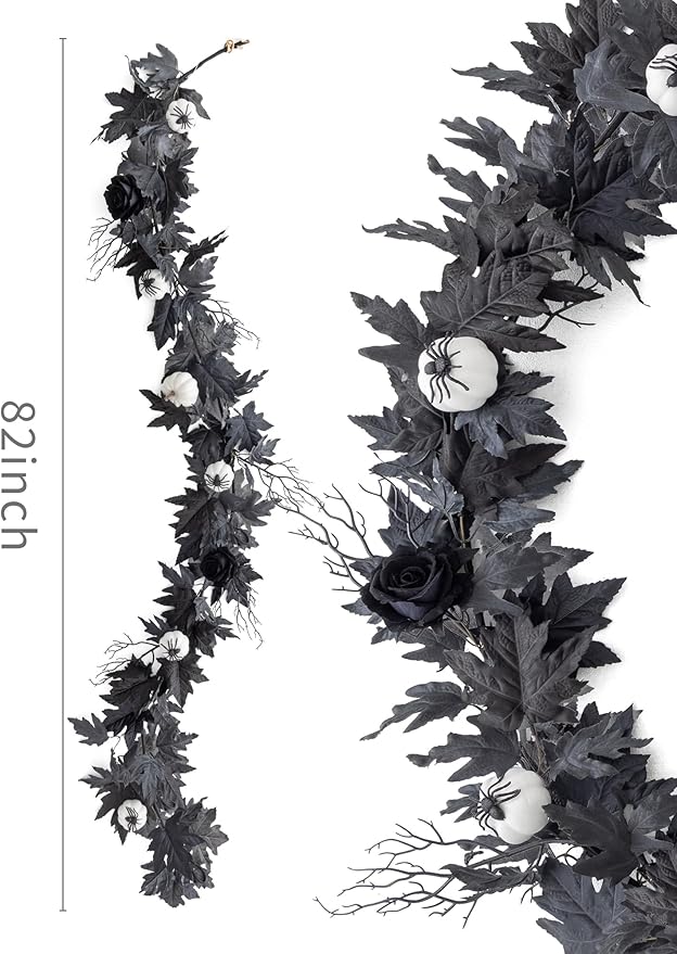 MISSPIN 6FT Black Maples Leaf Garland, Halloween Fall Leaf Garland Artificial Hanging Black Maple Autumn Vine Fall Decor Maple Thanksgiving Halloween Home Decor-Ruum Studio Home