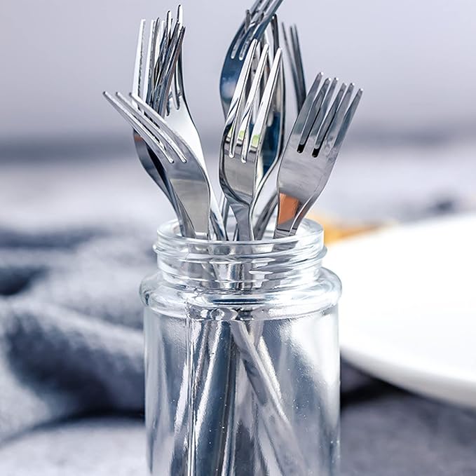Crab Stainless Steel Forks,Small Appetizer Fork 3 Prong Tasting Escargot Forks Portable Cocktail Salad Fruit Forks for Kitchen Accessory Wedding Party,Set of 12, 4.8 Inches-Ruum Studio Home