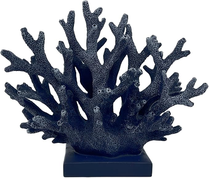 5.8" H Dark Blue Coral Decor - Resin Coral Statue, Nautical Decor for Home, Bedroom, Bathroom, Living Room, Ocean Themed Cabinet Shelf Tabletop Decoration-Ruum Studio Home