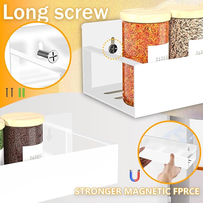 Magnetic Spice Rack Organizer for Fridge Seasoning Organizer for Kitchen Storage With Screw Magnetic Shelf for Oven, RV,Garage,Bathroom (White, 4pack)-Ruum Studio Home