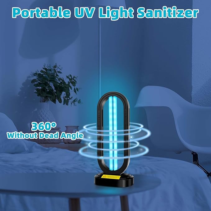 UV Light Sanitizer,4-Speed Timing and Remote Control UVC Home Disinfection Device,Portable Ultraviolet Light Sanitizer for Dust Mites,UV Lamp for Whole Room,Black-Ruum Studio Home