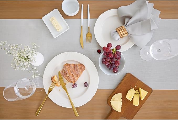Solino Home Linen Table Runner 90 Inches Long - 100% Pure Linen Silver Cloud Dining Table Runner 14 x 90 Inch for Fall, Autumn, Thanksgiving - Fete-Ruum Studio Home