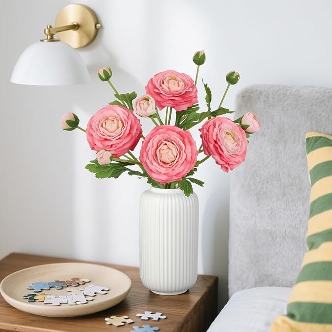 IPOPU 4PCS Real Touch Hot Pink Ranunculus Artificial Flowers Faux Ranunculus Flowers for Vase Real Look Silk Peonies Fake Peony Flowers for Home Indoor Wedding Centerpieces for Table Decor (Rose Red)-Ruum Studio Home