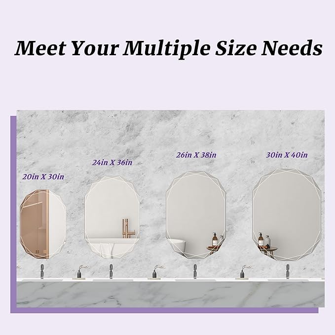 Bathroom Mirror for Wall, 30" x 40" Oval Mirror, Bathroom Vanity Mirror, Wall Mount Vanity Mirrors, Beveled Edge Frameless Wall Mirrors Decorative, Irregular Beveled Edge Mirror-Ruum Studio Home