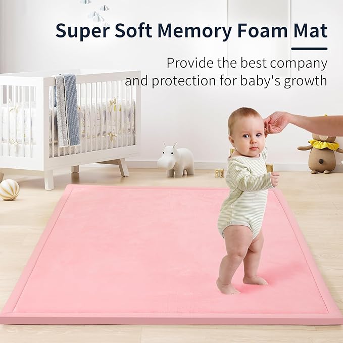ACOMOPACK Baby Play Mat for Floor 1.3" Thick Memory Foam Play Mat 79"×118" Tummy Time Crawling with Non-Slip Bottom for Living Room,Nursery,Soft Velvet Playpen Mats for Kids,Infants（Pink）-Ruum Studio Home