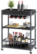 Bar Cart Serving Wine 3 Tier Home Rolling Rack with Wheels Mobile Kitchen Industrial Vintage Style Wood Metal Serving Trolley Serving Cart, Drink Cart for Living Room Kitchen-Ruum Studio Home
