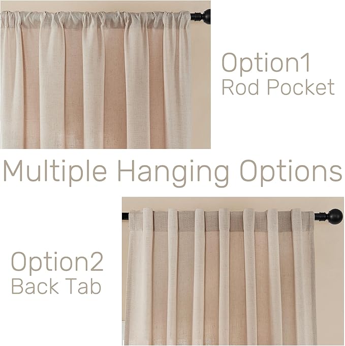 Joydeco Linen Curtains for Living Room,Light Filtering Rod Pocket Back Tab Semi Sheer Drapes Window Long Curtains 72 inches Long Sheer Bliss-Ruum Studio Home