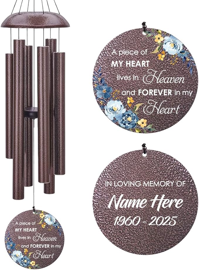 Personalized Sympathy Wind Chimes, Sympathy Gifts for Loss of Mom, Windchimes in Memory of a Loved One, Commemorative Sympathy Bereavement Gifts for Condolences/Funeral (36 inch)-Ruum Studio Home