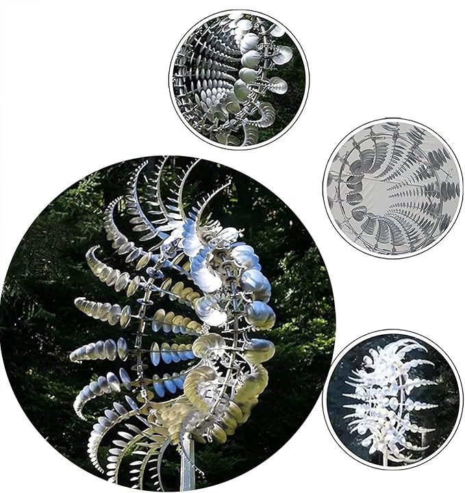 Unique and Magical Metal Windmill, 3D Wind Powered Kinetic Sculpture, Metal Wind Spinner Solar, Wind Spinners for Yard and Garden, Wind Catchers Metal Outdoor Patio Decoration (2 PCS -Silver)-Ruum Studio Home