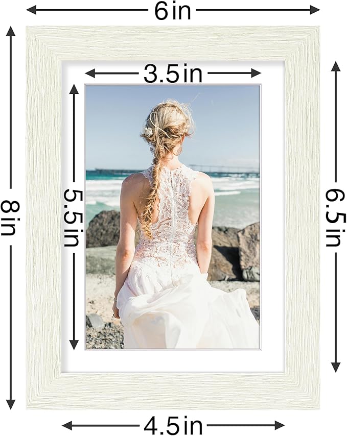 Vittanly 5x7 Picture Frames Set of 9, Shatter Resistant Plexiglass, Display 4x6 Pictures with Mat or 5x7 without Mat, Photo Frames for Wall or Tabletop, Engineered Wood, Whitemist-Ruum Studio Home