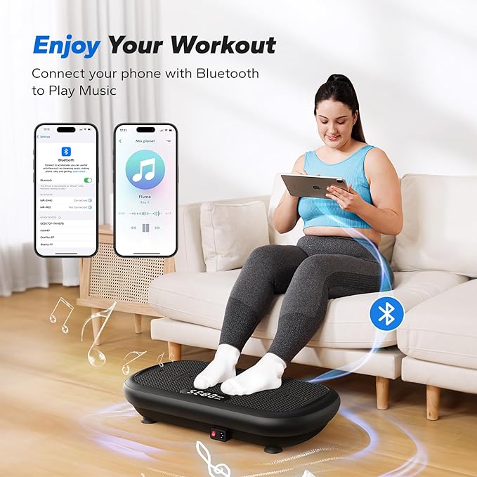 MERACH Vibration Plate Exercise Machine, Vibration Plate 440 Lbs Capacity, Bluetooth and Silicone Pedal, Stimulate Deep Fat, Vibration Plate for Lymphatic Drainage, Vibrating for Weight Loss-Ruum Studio Home