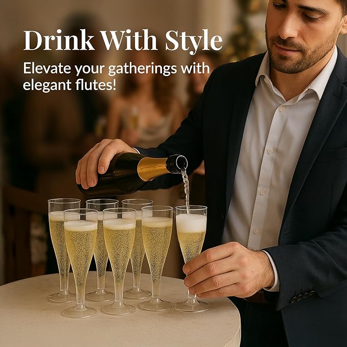 Prestee 100 Pack Clear Plastic Champagne Flutes - 4.5 oz Durable Disposable Champagne Glasses for Parties, Weddings, Toasting and Large Celebrations - Elegant Wine Glasses Stemware for Easy Cleanup-Ruum Studio Home