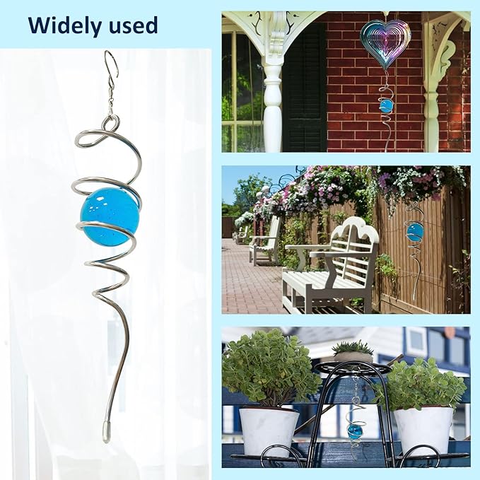Gazing Ball Spiral Decorative Wind Spinner Tail with Blue Glass Orb,Wind Spinner Spiral Stabilizer,Hanging Visual Illusion in Spinning Yard Art Decor,Indoor Outdoor Garden Decoration-13 in-Ruum Studio Home