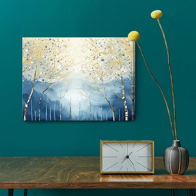amatop Abstract Tree of Life Wall Art– Modern Blue Yellow Picture Forest Birch Mountain Canvas Print Minimalist Landscape Small Nature Artwork for Bathroom Bedroom Office Decor,16x12 Inch-Ruum Studio Home