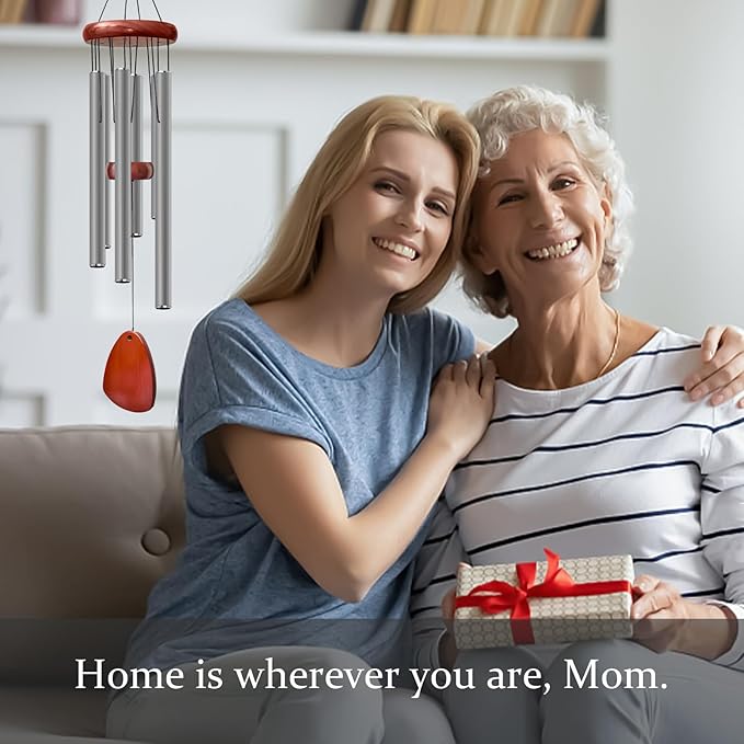 28" Wind Chime for Mothers Day, Decorative Wind Chimes for Outside, Memorial Windchimes Remembrance Gift for Women Mom Grandma, Metal Wind Chimes Outdoor Decor for Garden Patio Zen(Grey)-Ruum Studio Home