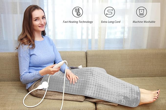 Ruqiji 17''x33'' XXXL King Size Heating Pad with Fast-Heating Technology&10 Temperature Settings, Flannel Electric Heating Pad/Pain Relief for Back/Neck/Shoulders/Menstrual Pain/Leg Cramp (Light Grey)-Ruum Studio Home