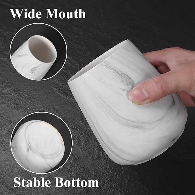 2Pcs Toothbrush Holder for Bathroom - Marble White Ceramic Tooth Brushing Holders Set, Toothbrush Cup & Toothpaste Organizer for Bathroom Countertop, Makeup Brush Holder, Pen Holder for Home Storage-Ruum Studio Home