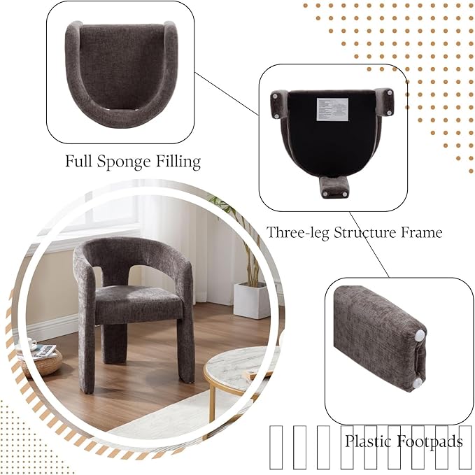 Charcoal Grey Chenille Dining Chairs Set of 2, Modern Barrel Dining Room Chairs Upholstered Accent Chair with Arms and Round Back for Living Room Kitchen Armchair No Assembly Needed-Ruum Studio Home