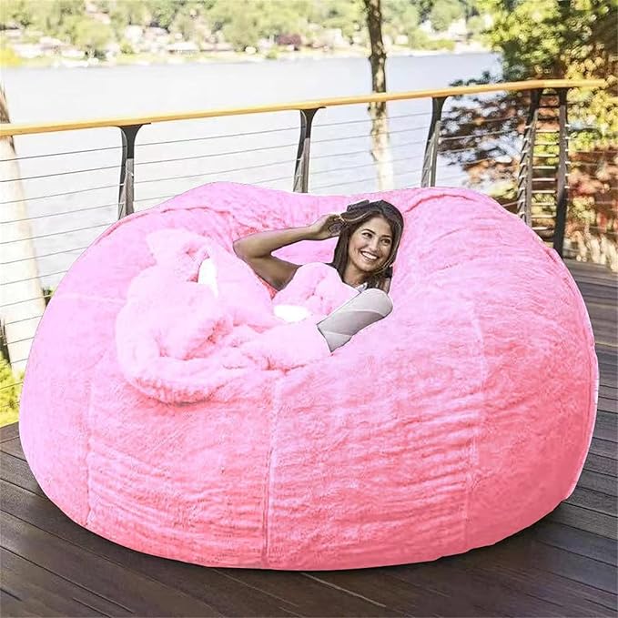 Big Huge Giant Bean Bag Chair for Adults, (No Filler) Bean Bag Chairs in Multiple Sizes and Colors Giant Foam-Filled Furniture - Machine Washable Covers, Double Stitched Seams (Pink,5FT)-Ruum Studio Home
