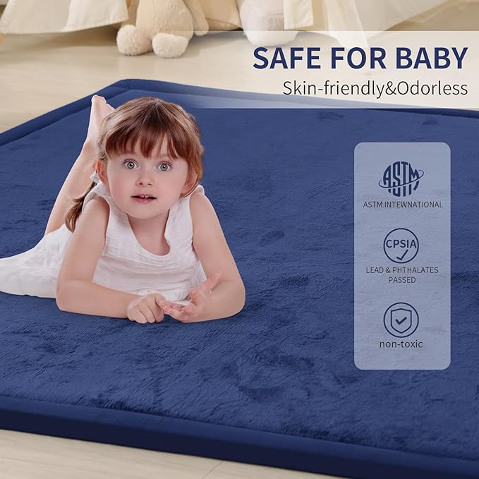 ACOMOPACK Baby Play Mat for Floor 1.3" Thick Memory Foam Play Mat 79"×118" Tummy Time Crawling with Non-Slip Bottom for Living Room,Nursery,Soft Velvet Playpen Mats for Kids,Infants（Royal Blue）-Ruum Studio Home