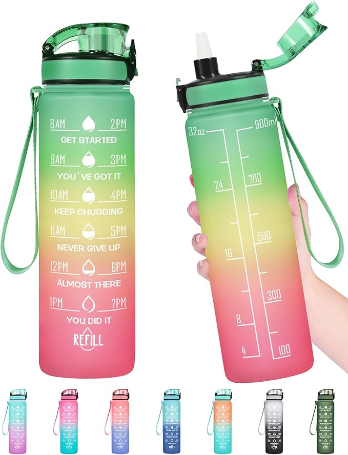 Enerbone Water Bottle, Leakproof BPA & Toxic Free, Motivational Water Bottle with Times to Drink and Straw, Fitness Sports Water Bottle with Strap for Office, Gym, Outdoor Sports-Ruum Studio Home