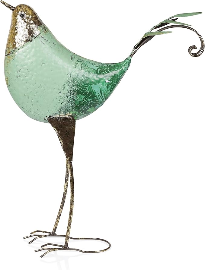 Alpine Corporation MCC704 Chin-Up Metal Bird Outdoor Décor Statue, Whimsical Animal Décor for Patio & Garden, 20" H, Green-Ruum Studio Home