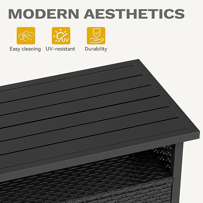 DWVO Patio Storage Cabinet, Outdoor Buffet Cabinet with Two Doors and Shelves, Outdoor Storage Bar Table with PE Rattan for Patio, Backyard, Garden - Black-Ruum Studio Home