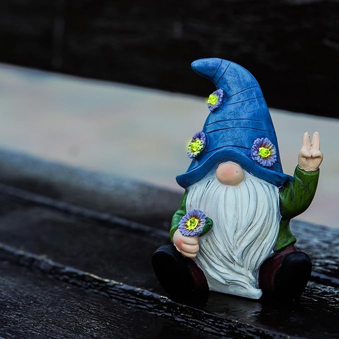Peace Gnome Decorations for Yard/Lawn – Weatherproof Garden Statue – Fun Spring Summer Charming Gnomes Gifts for Women (Blue Peace Gnome)-Ruum Studio Home