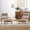 INZOY Mid Century Modern Accent Chair Set of 2, High Back Reading Armchair with Wood Frame, Upholstered Living Room Chairs with Waist Cushion, Single Lounge Arm Chair for Bedroom Sunroom, Beige-Ruum Studio Home