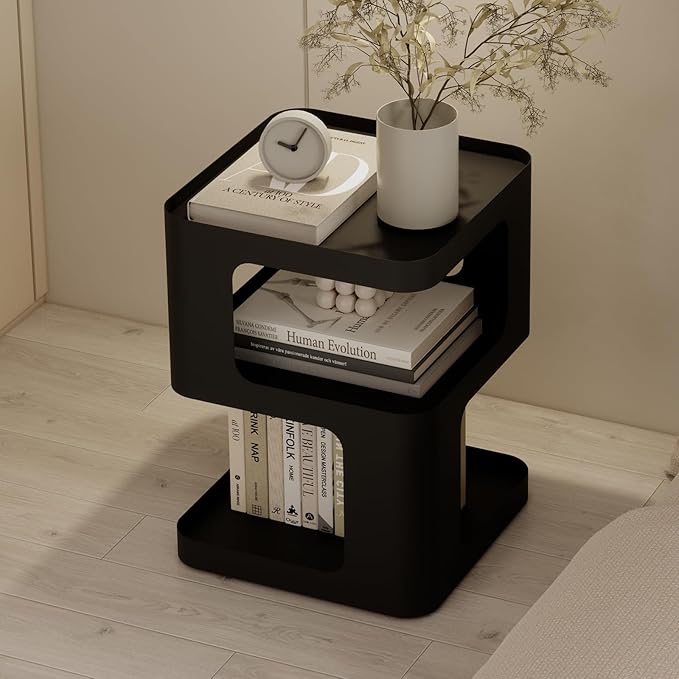 Modern Side Table, Metal Bedside Table Living Room, 3 Tier end Tables with Storage,Nightstand for Small Spaces, Living Room, Bedroom, Sturdy, No Assembly Required-Ruum Studio Home