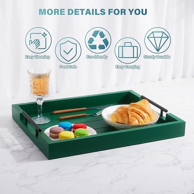 Ottoman Coffee Table Decorative & Serving Tray, 17x13 Inch Wood Tray with 4 Wooden Coasters - Perfect for Ottoman & Breakfast-Ruum Studio Home